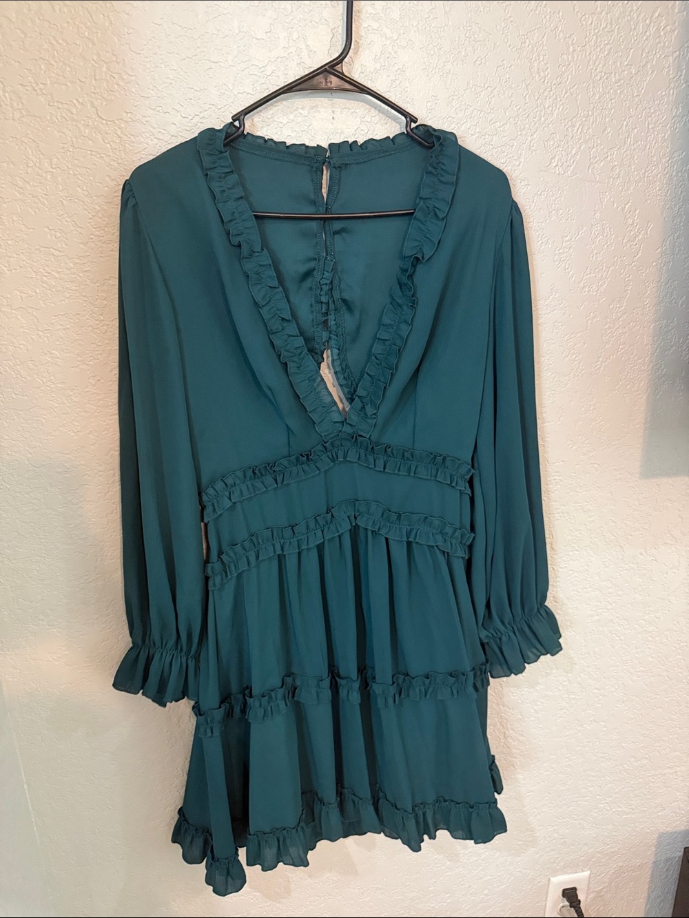 Amazon Teal Ruffle V-Neck Mini Dress